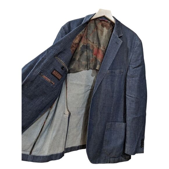 Kroon Men's Navy Tencel & Cotton Blend Two Button Sport Coat Blazer Jacket 46R - Picture 3 of 9